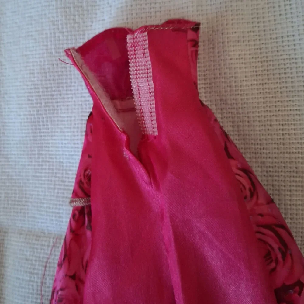 Barbie Doll Clothes Hot Pink Rose Floral High-Low Evening Gown Dress Glitter Gem